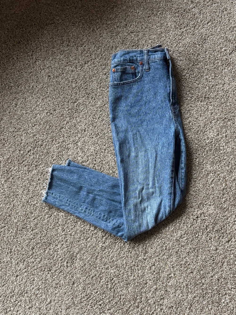 Madewell Distressed Straight Leg Jeans Light Wash Raw Hem Size 28